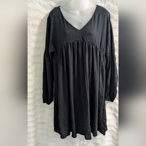 CHVITY womens V-neck Baby Doll Black Long Sleeve Dress Sz L Swing 🆕 Whimsigoth